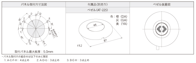 TB01シリーズ ユニバーサルデザイン照光式押ボタンスイッチベゼルタイプケーブル縦_取付け穴寸法図